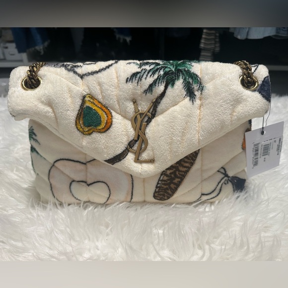 NWT SAINT LAURENT Loulou Puffer Shoulder Bag Quilted Printed Terry Cloth Small - Picture 4 of 16